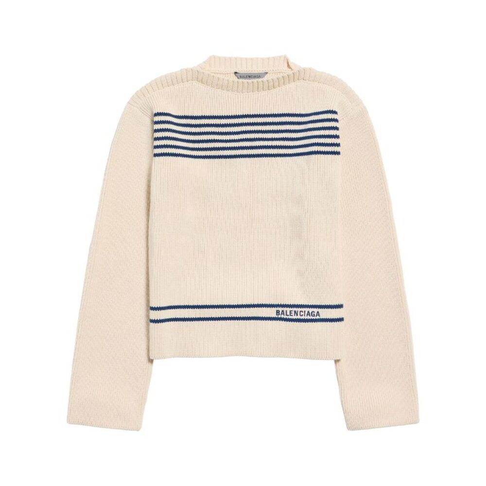Boatneck Sweater In Cotton Ribbed Knit Women